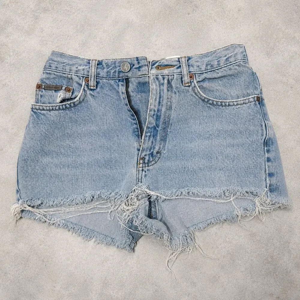 Calvin Klein CK Light Wash Denim Cut Off Shorts Women’s Size 2P Frayed EUC